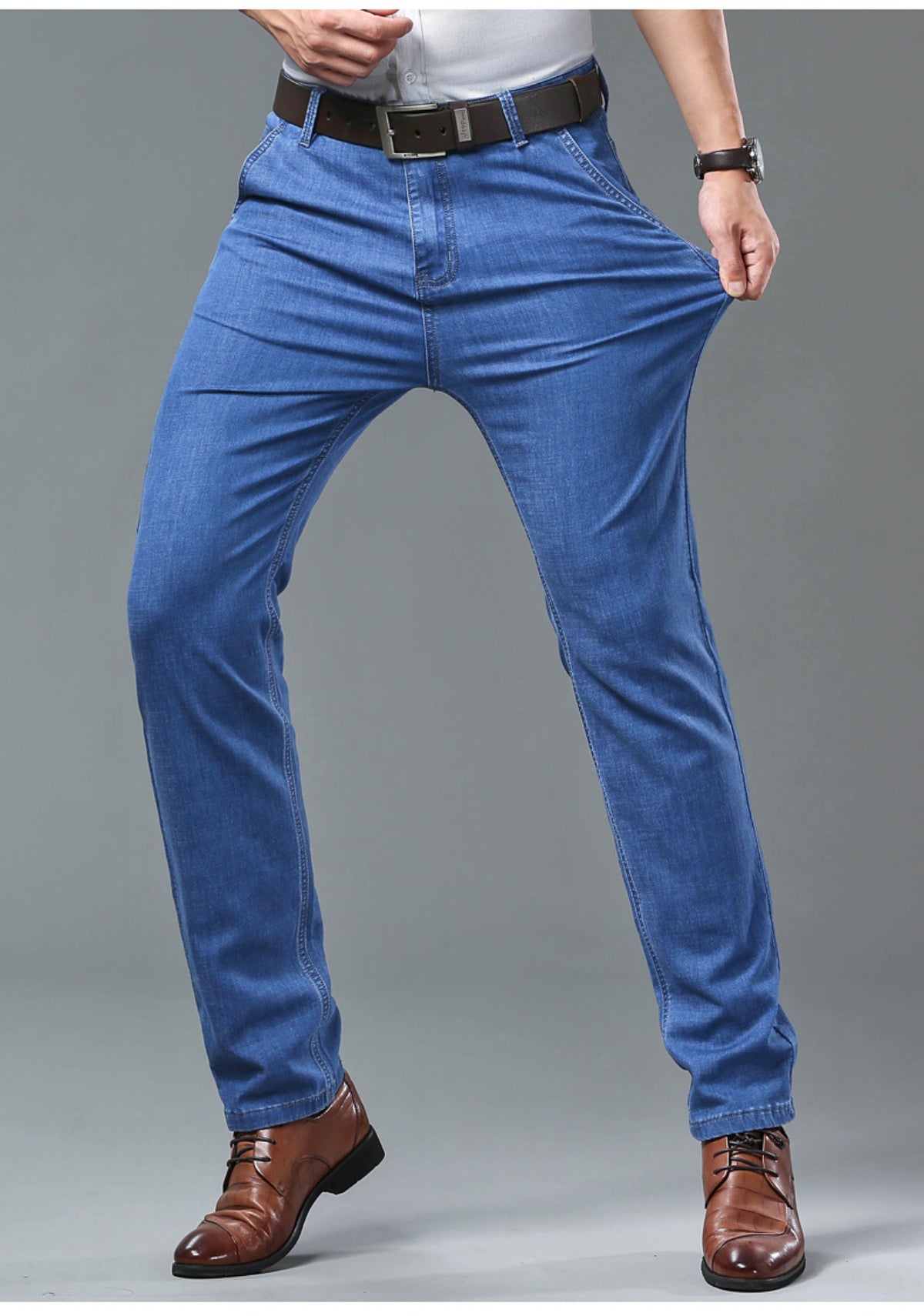 👖👖Ανδρικό καλοκαιρινό τζιν Tencel, μεσαίας μέσης, χαλαρή εφαρμογή, επαγγελματικό, casual παντελόνι σε ίσια γραμμή, παντελόνι από μετάξι Ice