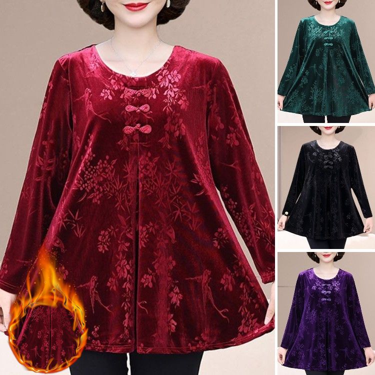 🌸[XL-7XL]2024 Toamnă și iarnă Vintage elegant imprimat imprimat Velvet Top