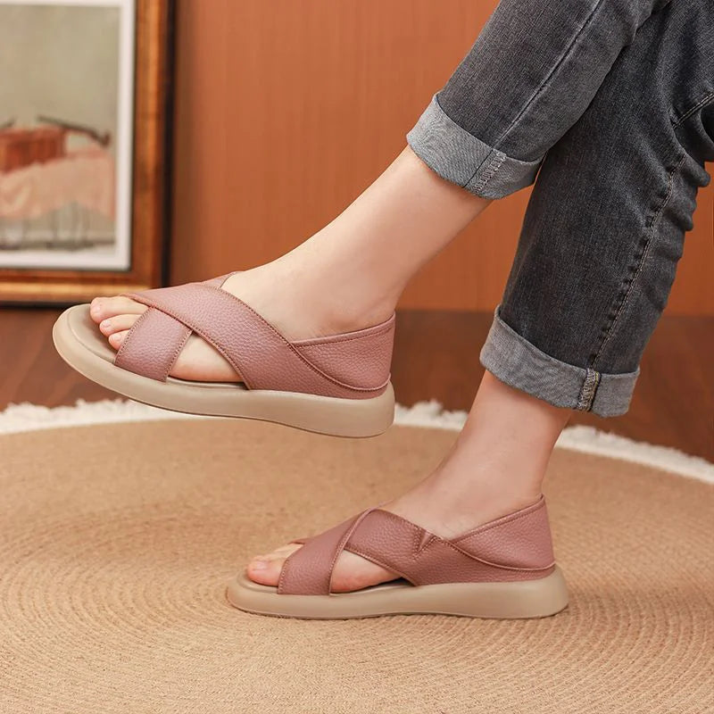 💕【Cumpără 1 primești 1 gratis】【35-42】Sandale plate romane din piele naturala casual si confortabile-4023053