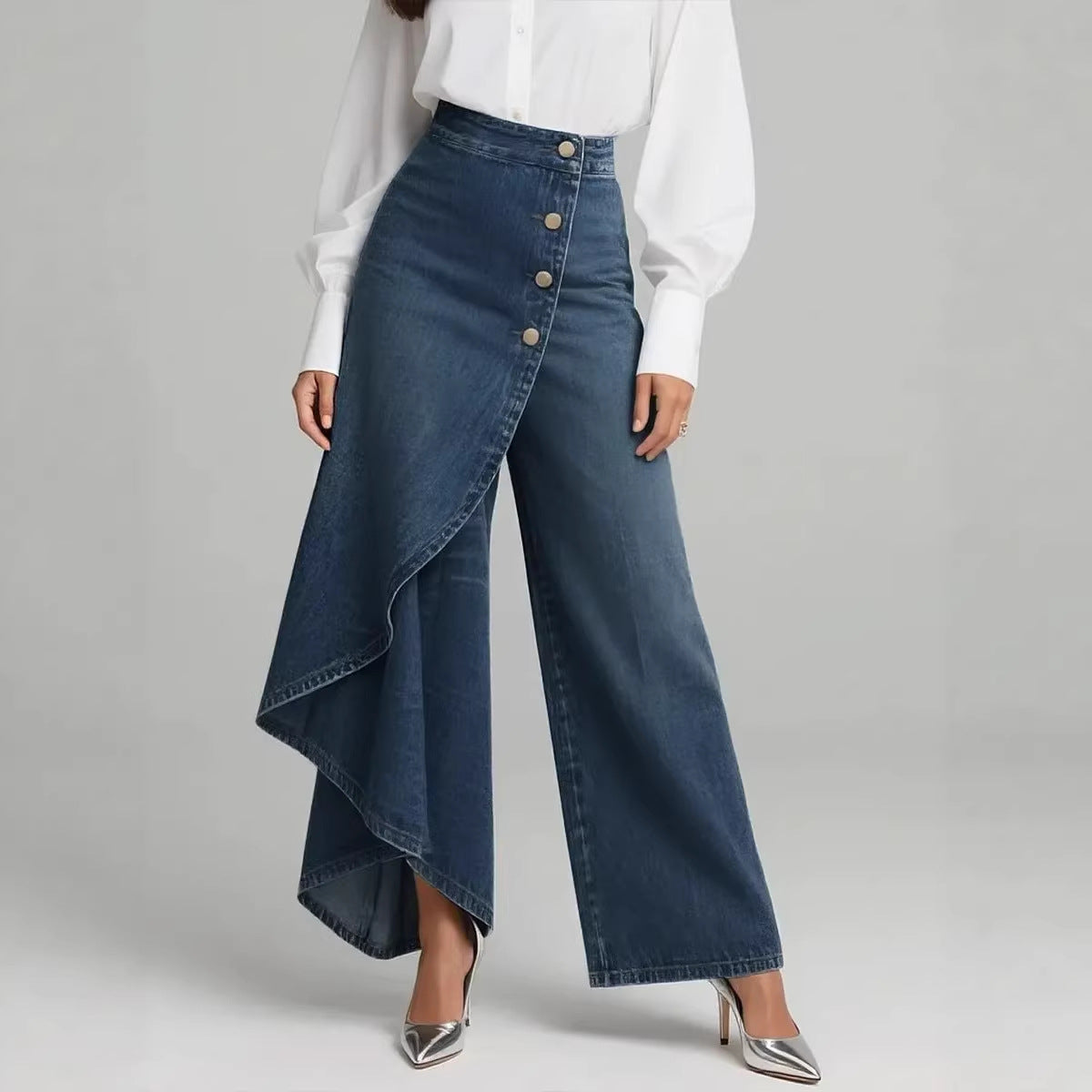 🥇Spodnie jeansowe damskie z wysokim stanem, luźny krój, wygodne w noszeniu, elegancki i modny design.-4241213