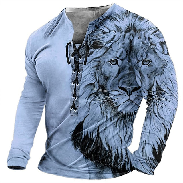 🦁🦁Męski, swobodny T-shirt z długim rękawem i nadrukiem 3D【Darmowa wysyłka, płatność przy odbiorze】