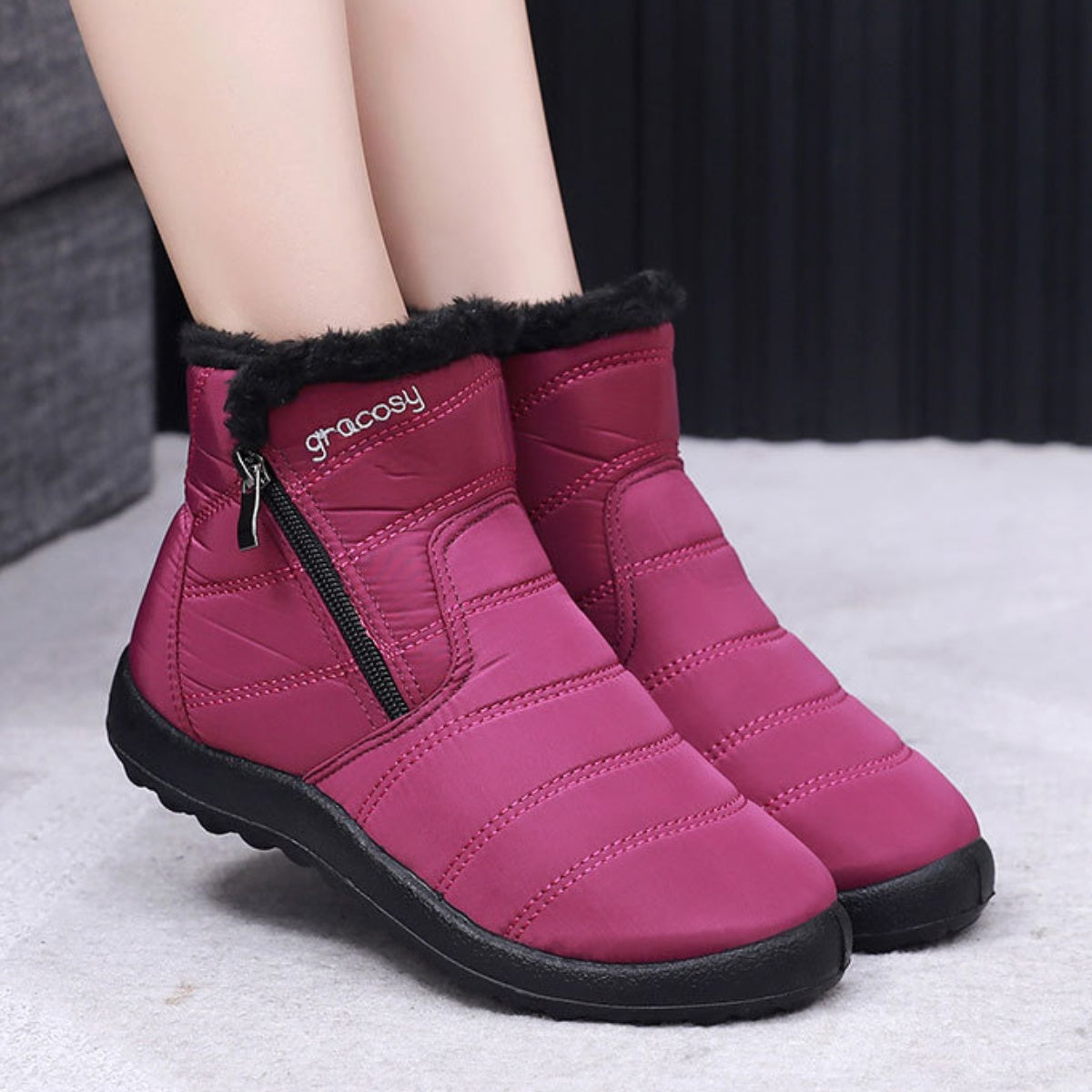 【36-42】👢🌨️ Ghete de zapada impermeabile pentru femei | fleece warm high top 🔒 |  Cizme mari din bumbac cu fermoar lateral ✨