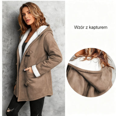 🥼🔥💖[S-5XL] 2025 moda i ciepło w jednym, Damska kurtka z kapturem, zamszowo-wełniana-4135846