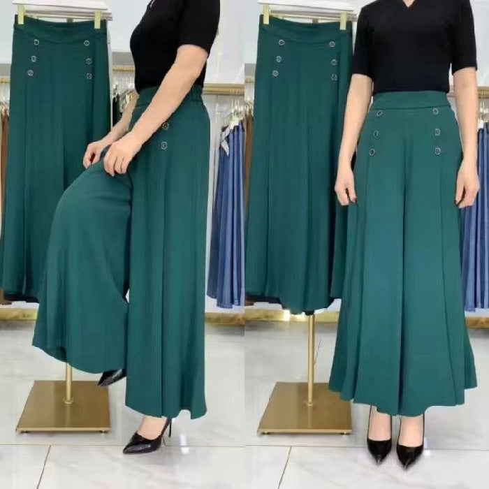 💖【M-5XL】Modna, drapowana spódnica damska z szerokimi nogawkami i wysokim stanem-4249264