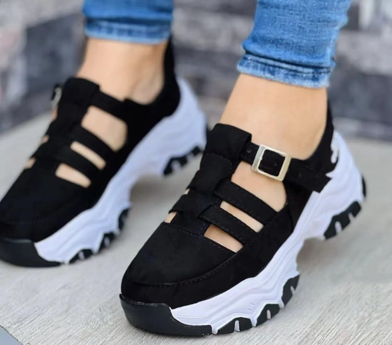 💥Ofertă pe durată limitată 💥【35-43】 Sandale sport noi, casual, cu cataramă talpă groasă cu vârf rotund, pantofi clasici de damă-4052848