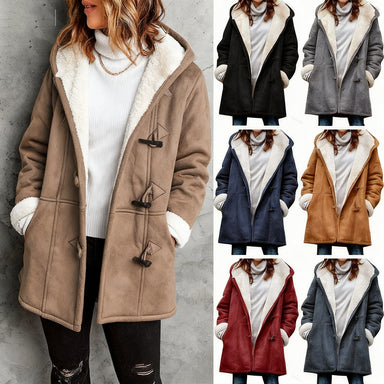 🥼🔥💖[S-5XL] 2025 moda i ciepło w jednym, Damska kurtka z kapturem, zamszowo-wełniana-4135846