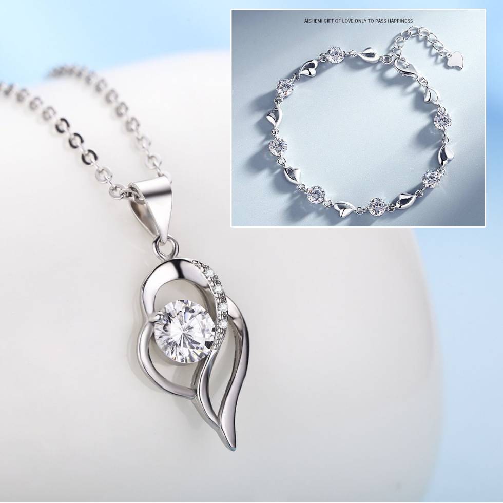 ✨✨【Kup 1, a 1 otrzymasz gratis】💎Serce oceanu 925 srebro bransoletka + naszyjnik zestaw-4238649