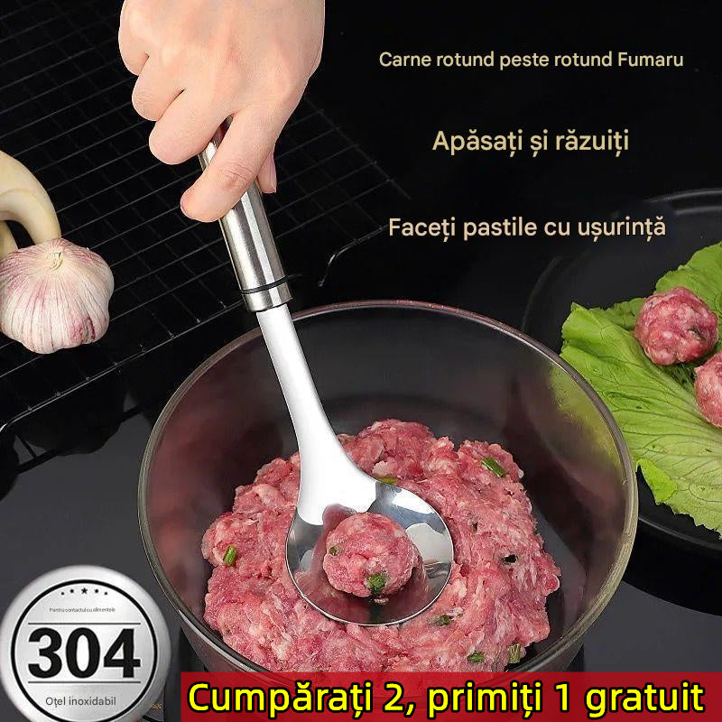 【Set de trei piese】🤤Linguriță din oțel inoxidabil pentru chifteluțe, glisor pentru perisoare și creveți făcute manual