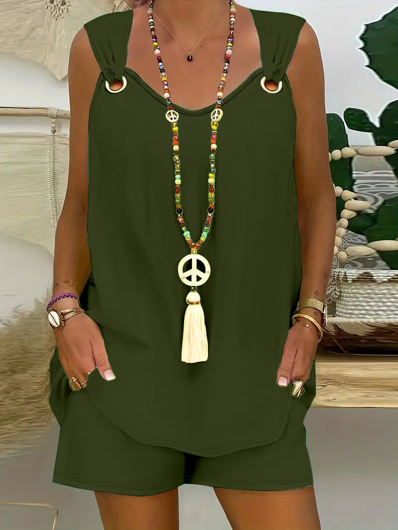 🔥Cumpără 1, primești 1 gratuit🔥✨【Topuri + Pantaloni】2025 Costum nou de damă cu mânecă scurtă și lejeră-4035784