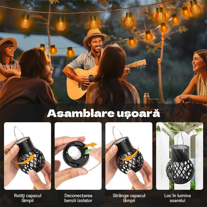 💡🏕️🔥💡🏕️【1 set de 4】🔥Lampă solară cu pandantiv cu flacără, lampă cu flacără cu LED-uri impermeabile pentru exterior-4081688