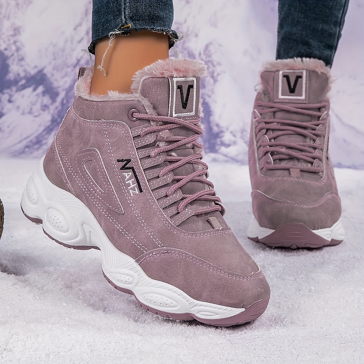 Nowe, zimowe, damskie, codzienne buty sportowe z polarową wyściółką, ciepłe i z grubą podeszwą【35-41】-4210175