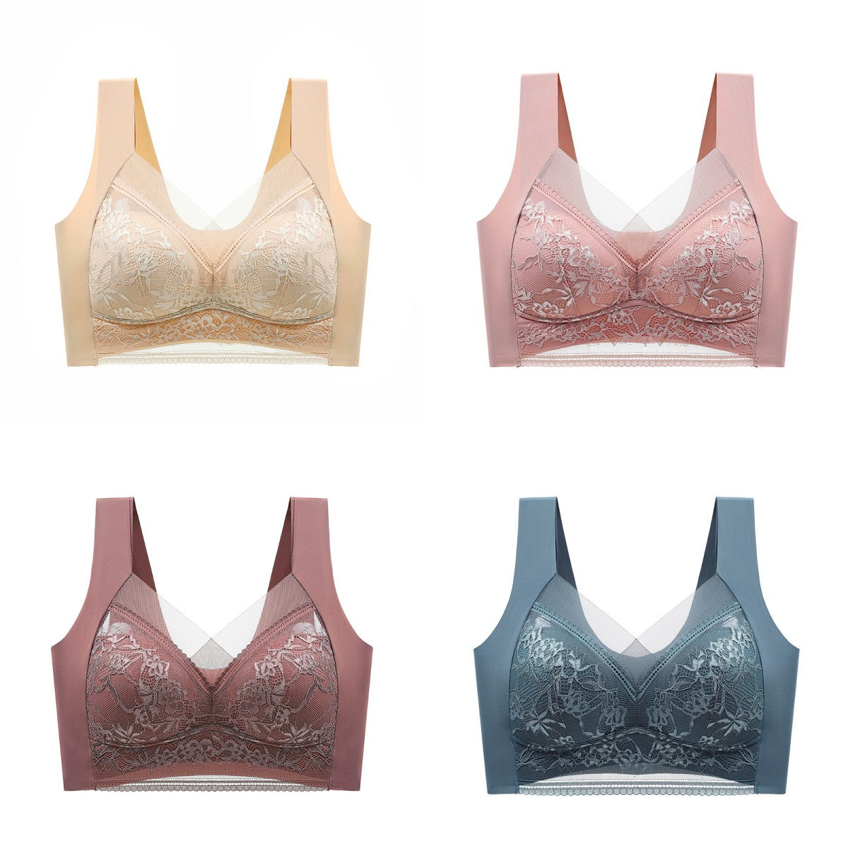 🔥【4  bucati】👙【40-110 KG】 Sutien confortabil, fără cusături, din dantelă-3999161