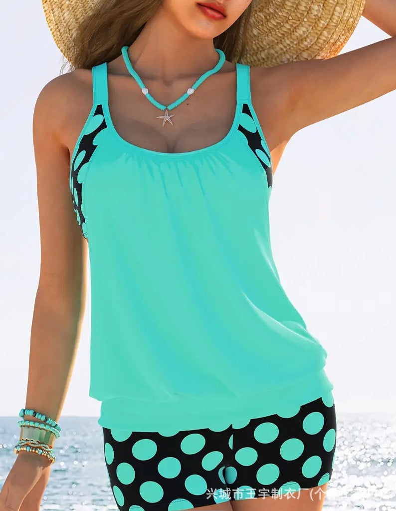 🏖️【S-4XL】【✨Cumpără unul, primești unul gratuit】Set de costum de baie sexy pentru femei, cu bretele, buline, mărime mare, 2025-4033459