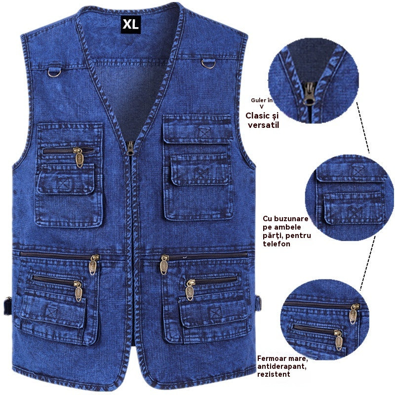 🔥【XL-7XL】2025 Vestă din denim cu multe buzunare pentru bărbați-4076325