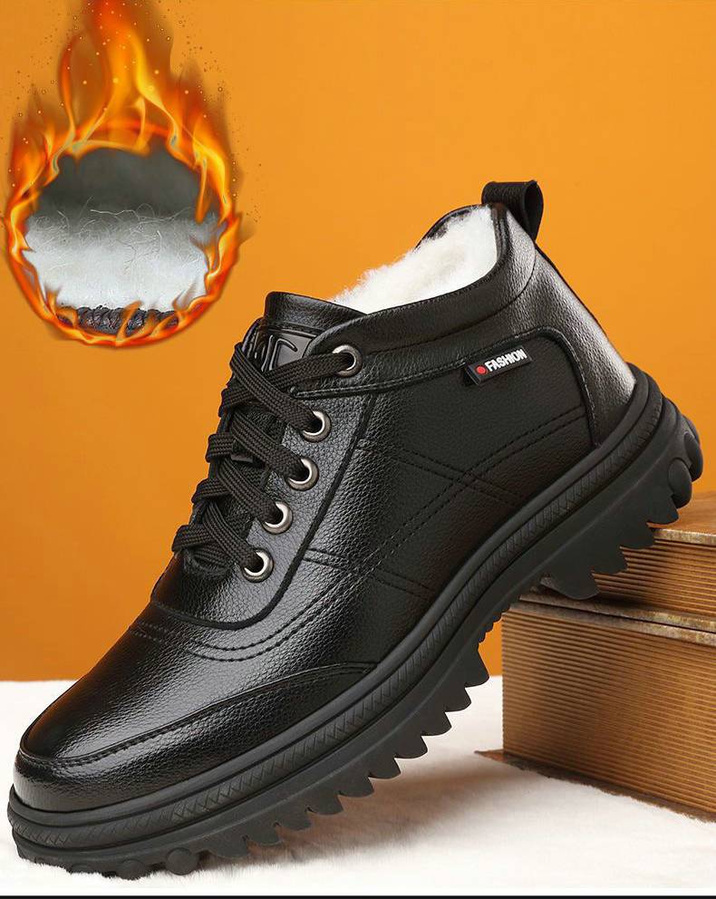 🔥Ograniczona czasowo zniżka 50%🔥【39-44】2026 Nowość Zimowe, ciepłe, męskie skórzane buty z grubą podeszwą-4213447
