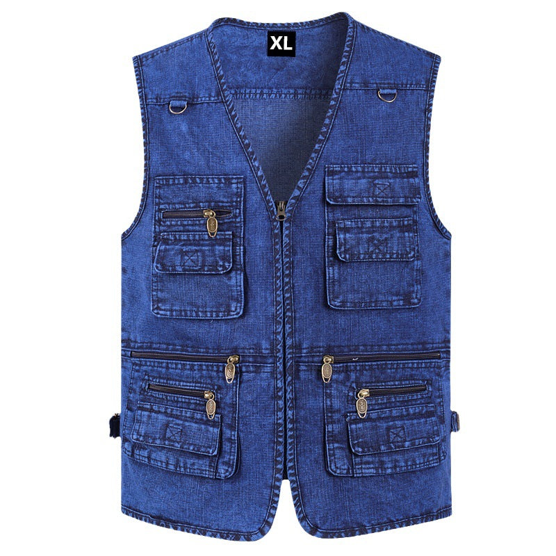 🔥【XL-7XL】2025 Vestă din denim cu multe buzunare pentru bărbați-4076325