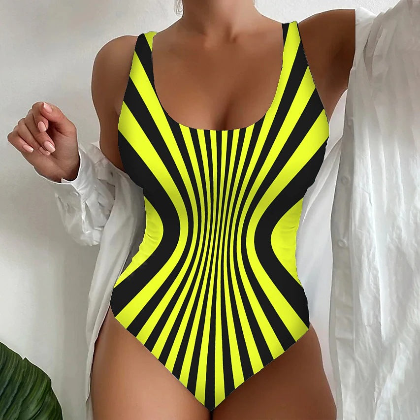 【😍S~6XL】Seksowny, jednoczęściowy kostium kąpielowy w paski-4205953
