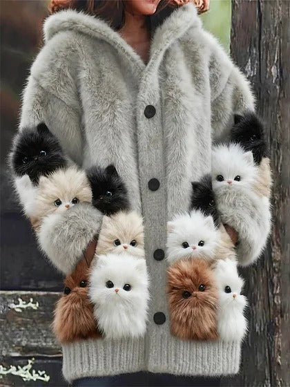 【S-5XL】Plyšový roztomilý s kapucí s fleecovou podšívkou, tlustý kabát-4183751