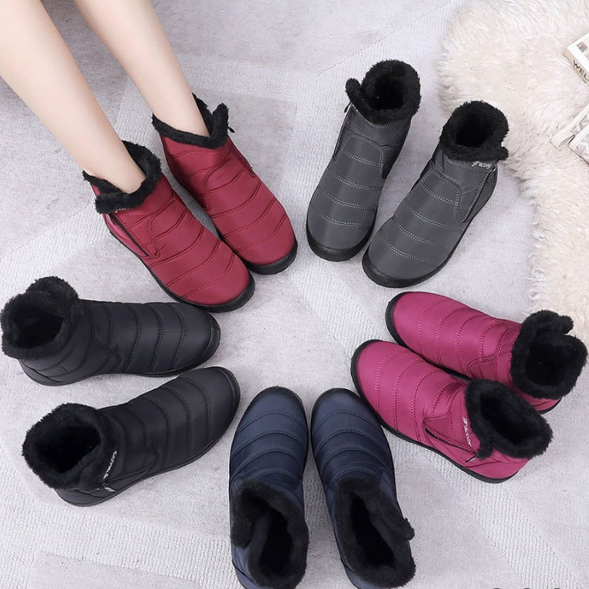 【36-42】👢🌨️ Ghete de zapada impermeabile pentru femei | fleece warm high top 🔒 |  Cizme mari din bumbac cu fermoar lateral ✨