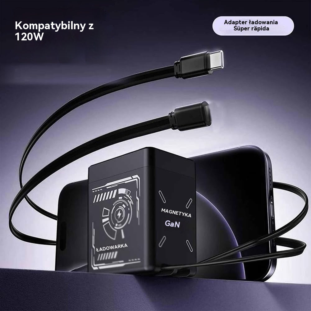 ⚡Szybka ładowarka 2 w 1, kompatybilna z GaN o mocy 120 W do iPhone'ów, telefonów komórkowych i tabletów.