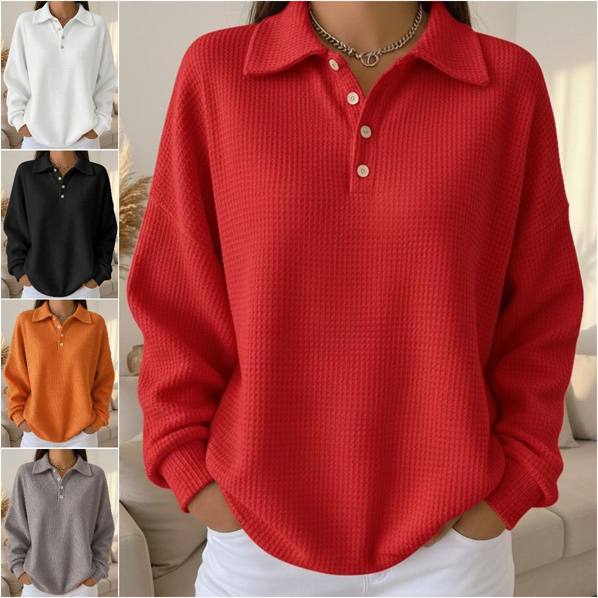 【S-5XL】Nova jesensko/zimska polo majica z enobarvnim ovratnikom za leto 2025