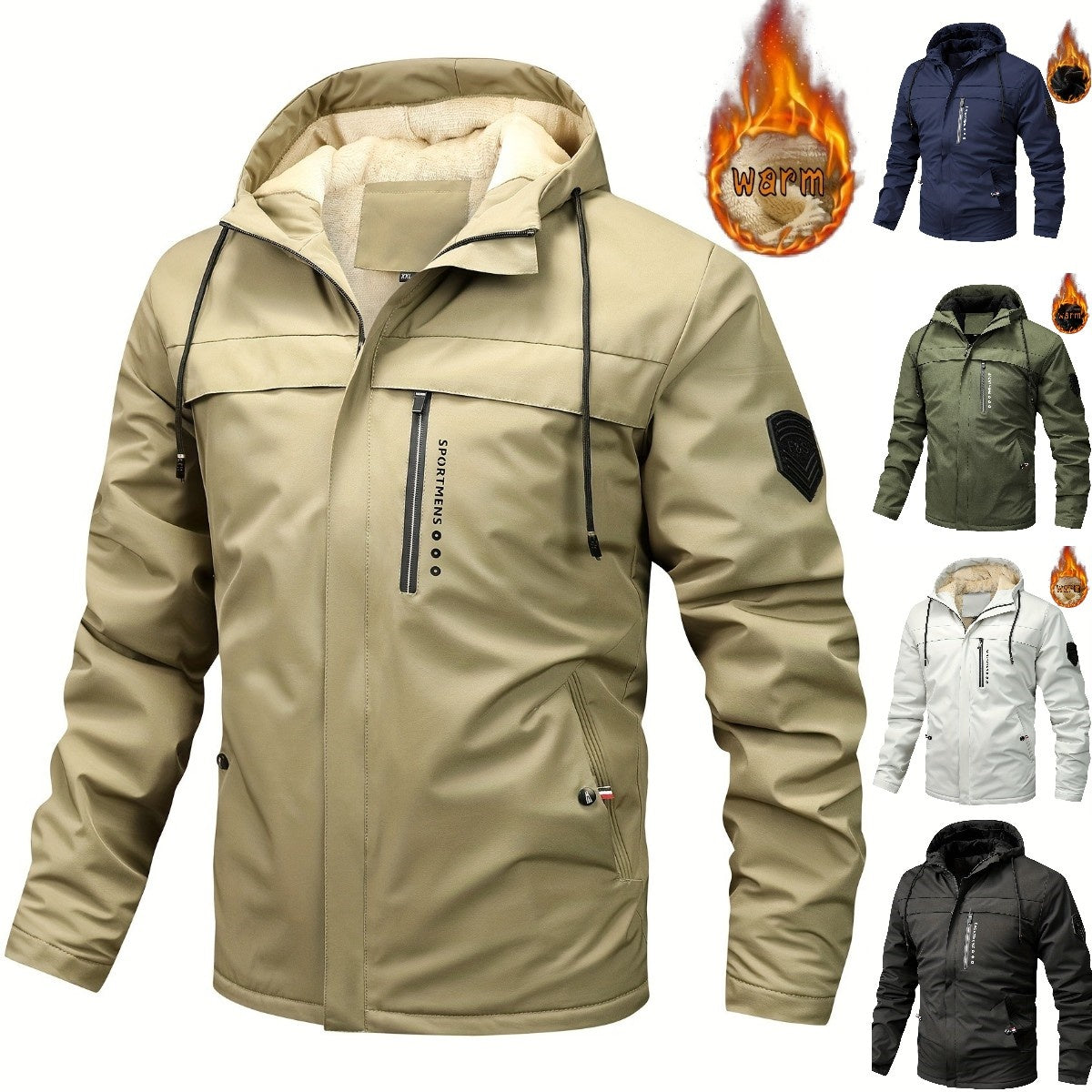 Jachetă pentru bărbați cu glugă din lână caldă Jachetă de iarnă pentru activități în aer liber Jachetă impermeabilă
