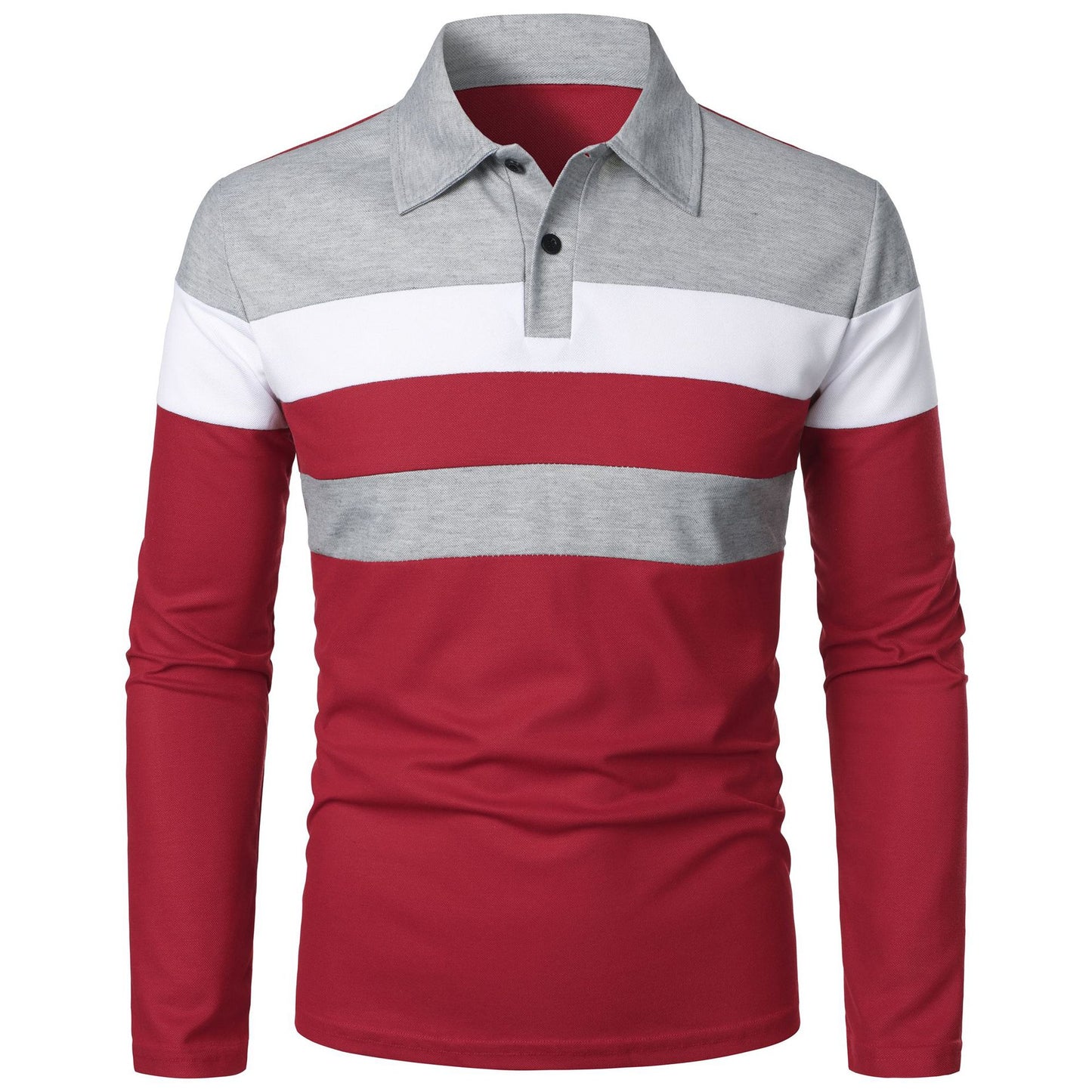👔👕【50% zniżki 🔥】【S–5XL】Letnia męska koszulka polo z długim rękawem i kontrastowymi paskami na klatce piersiowej-4251171