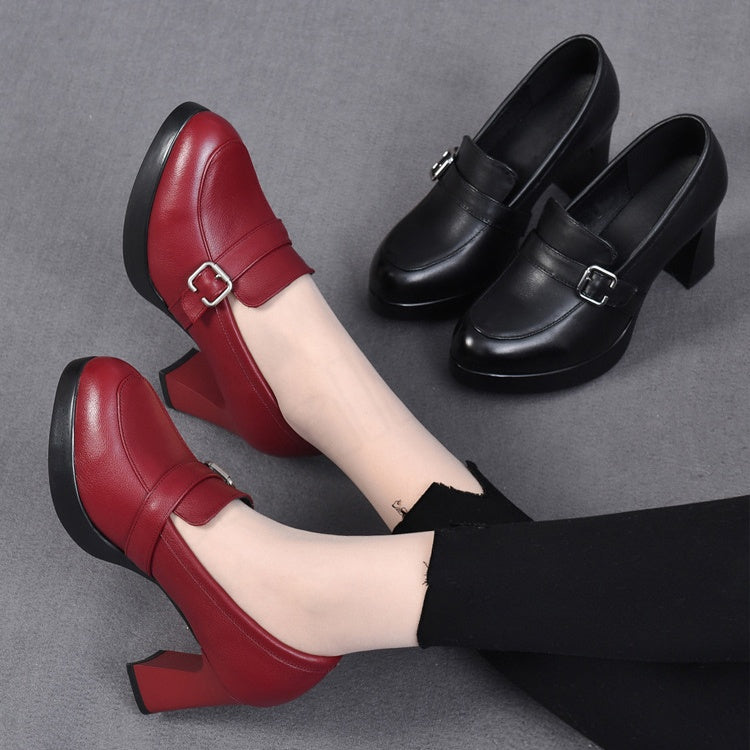 👠【35-40】2025 Noua Talpă groasă Toc gros Moda Damă Toc Înalt Pantofi din piele-3879537