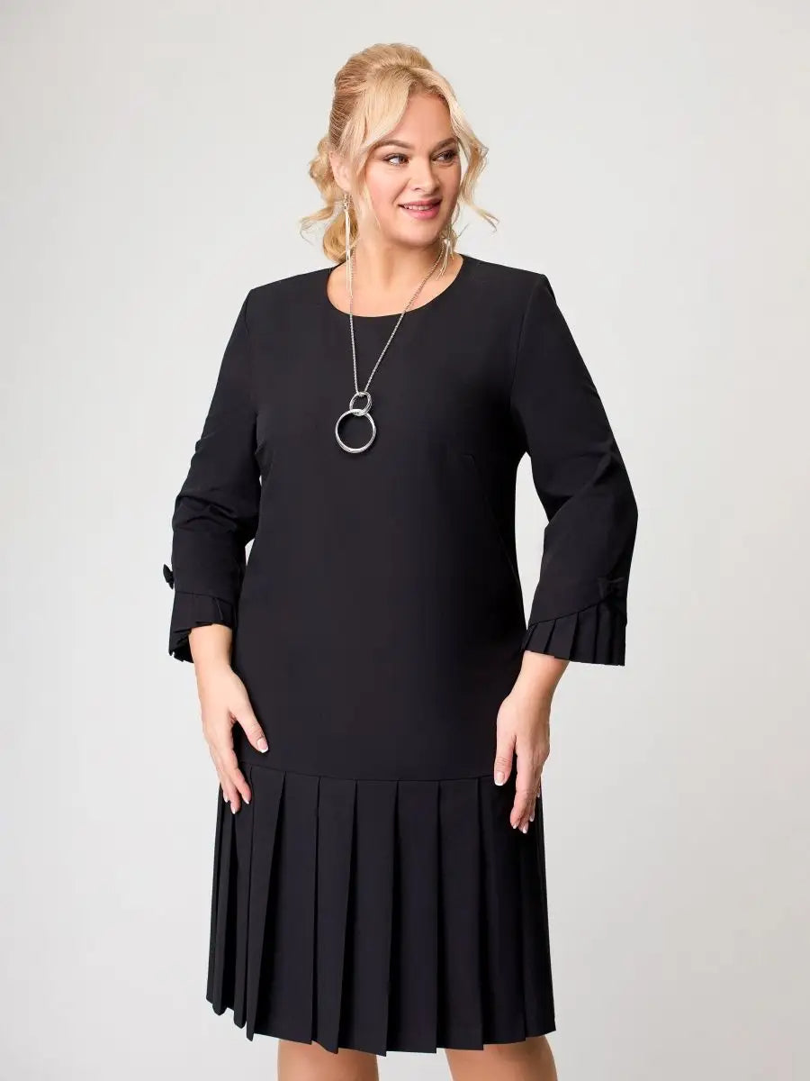 💌 【S-5XL】👗 2026 zimowa nowa wysokiej jakości elegancka sukienka w jednolitym kolorze-4240534