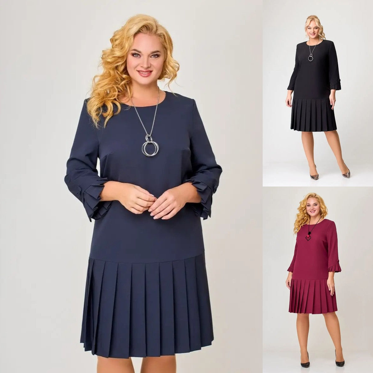 💌 【S-5XL】👗 2026 zimowa nowa wysokiej jakości elegancka sukienka w jednolitym kolorze-4240534