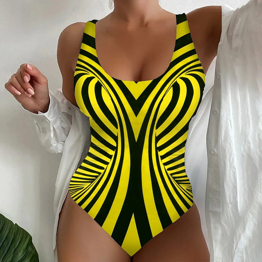 【😍S~6XL】Seksowny, jednoczęściowy kostium kąpielowy w paski-4205953