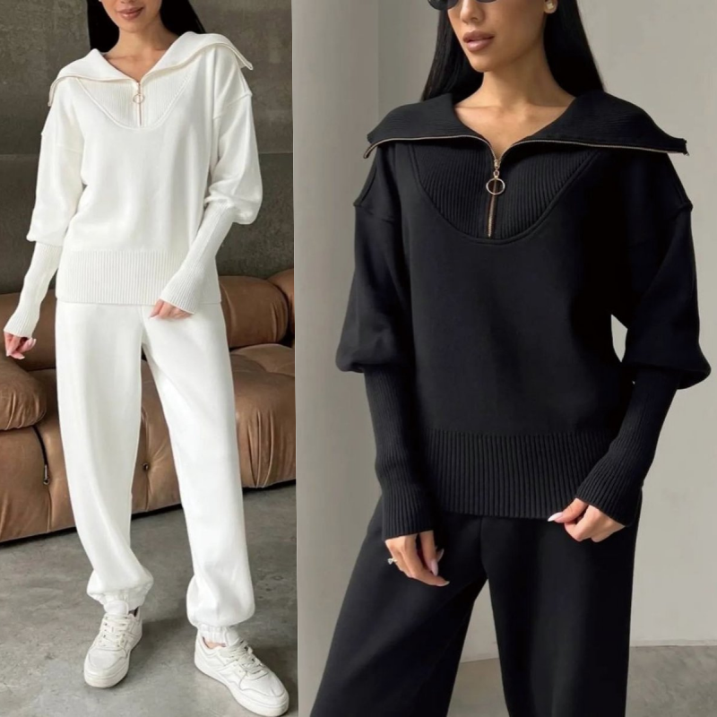 💥💖Costum sport casual din două piese pentru femei la modă nouă de iarnă 2024 [top și pantaloni]-3831934