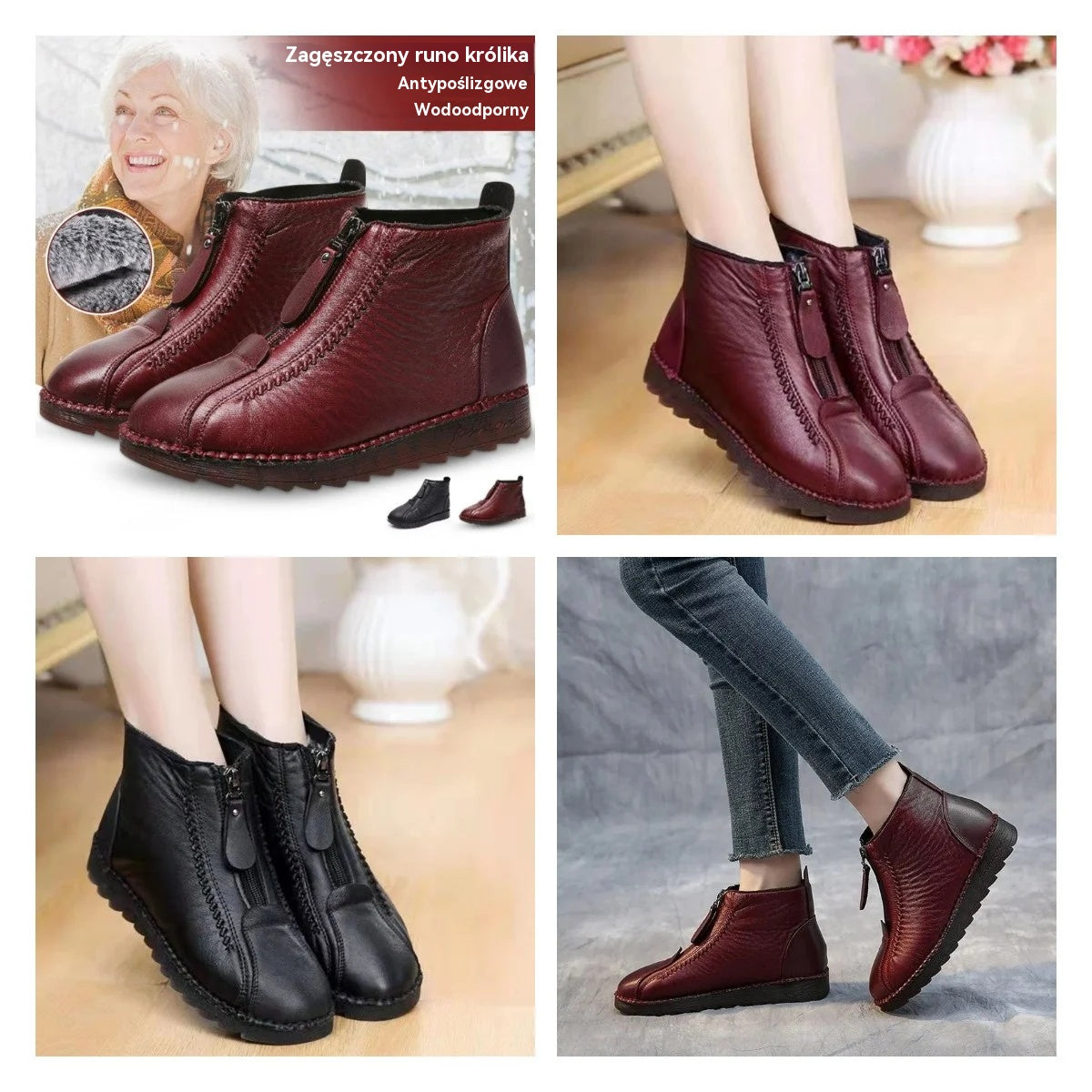 ✨【35-41】Włoskie, ręcznie robione damskie botki, z prawdziwej skóry, miękka podeszwa, wodoodporne i antypoślizgowe-4223510