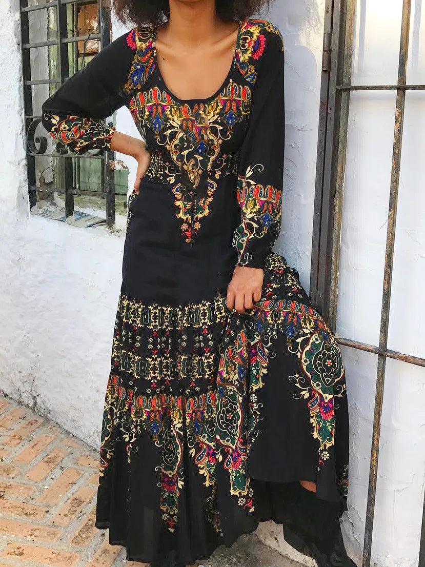 🔥🎉【S-3XL】2026 Zima Nowa Moda Damska Sukienka W Stylu Etnicznym Z Nadrukiem-4205385