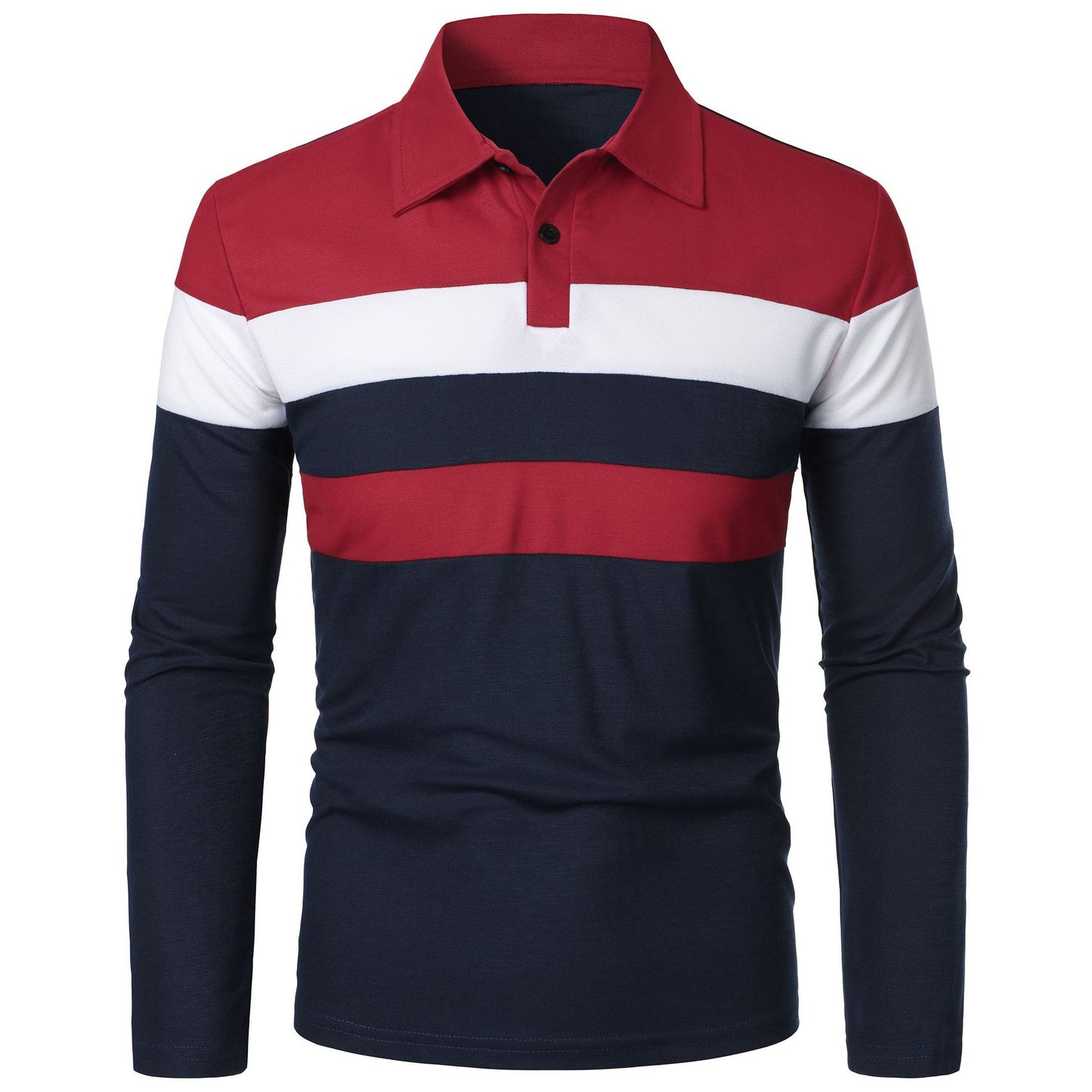 👔👕【50% zniżki 🔥】【S–5XL】Letnia męska koszulka polo z długim rękawem i kontrastowymi paskami na klatce piersiowej-4251171