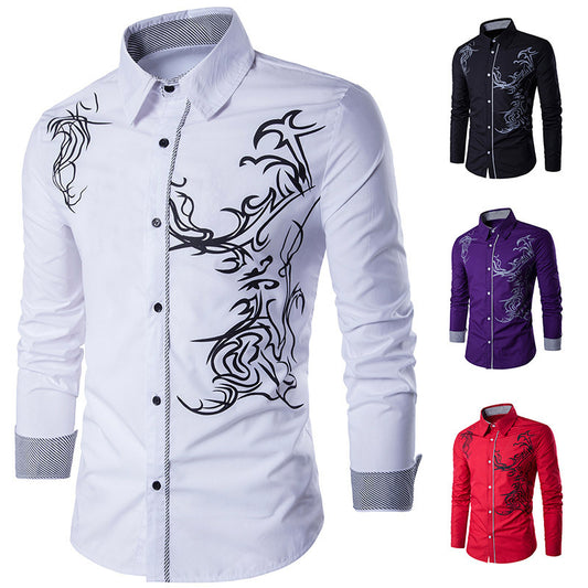 🔥🔥【M-3XL】Nowa koszula męska Slim Fit z nadrukiem smoka 2026-4251229