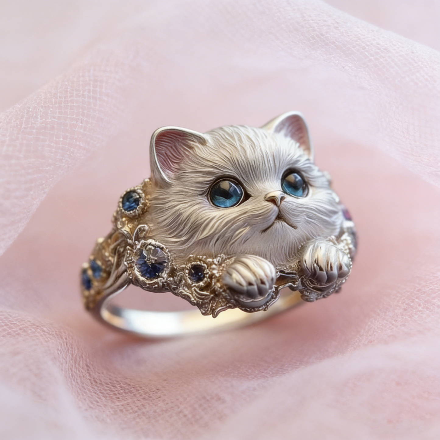 【Kup jeden, a drugi dostaniesz gratis】🎁😍🎁😍Prosty i elegancki pierścionek z kotkiem ze srebra próby 925 z diamentami-4253202