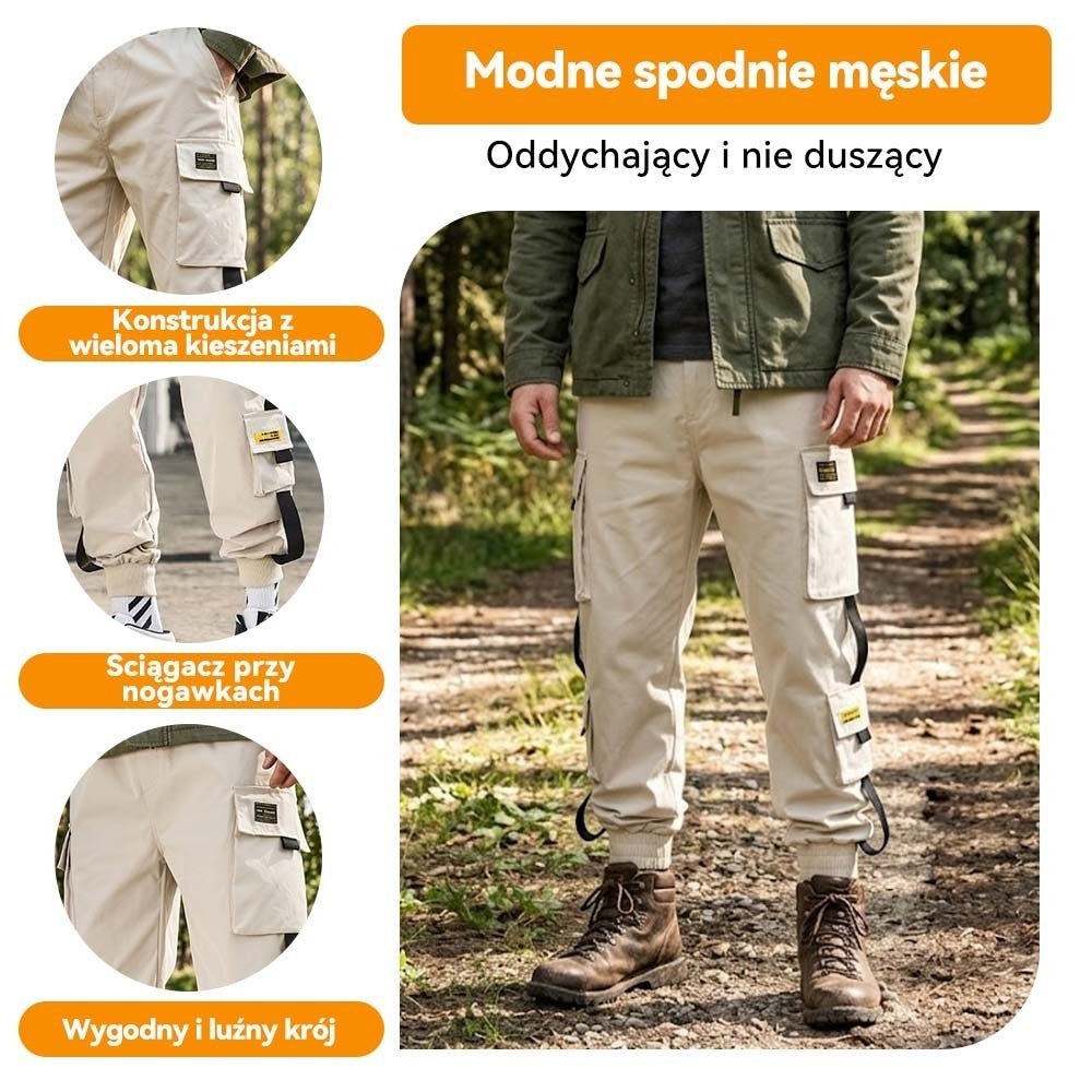 Spodnie cargo męskie, nowy styl wiosna/lato, luźny krój, duży rozmiar, styl jogger, uniwersalne z wieloma kieszeniami