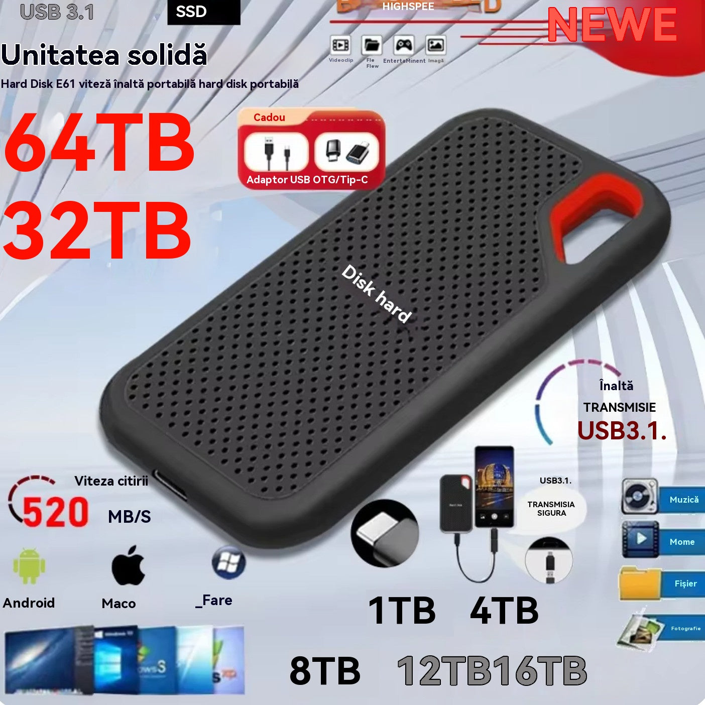 【Ultima zi 🔥50% reducere】💥【8TB-128TB】 Hard disk mobil de mare viteză și capacitate mare-4068809