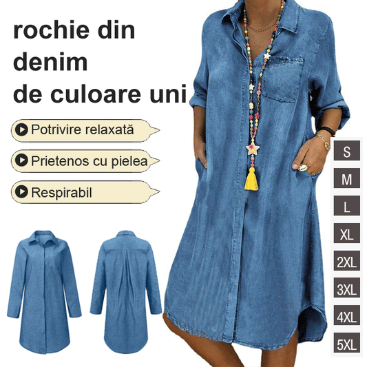 【S~5XL】🔥2026 Vestido vaquero de talla grande para mujer, vestido informal liso