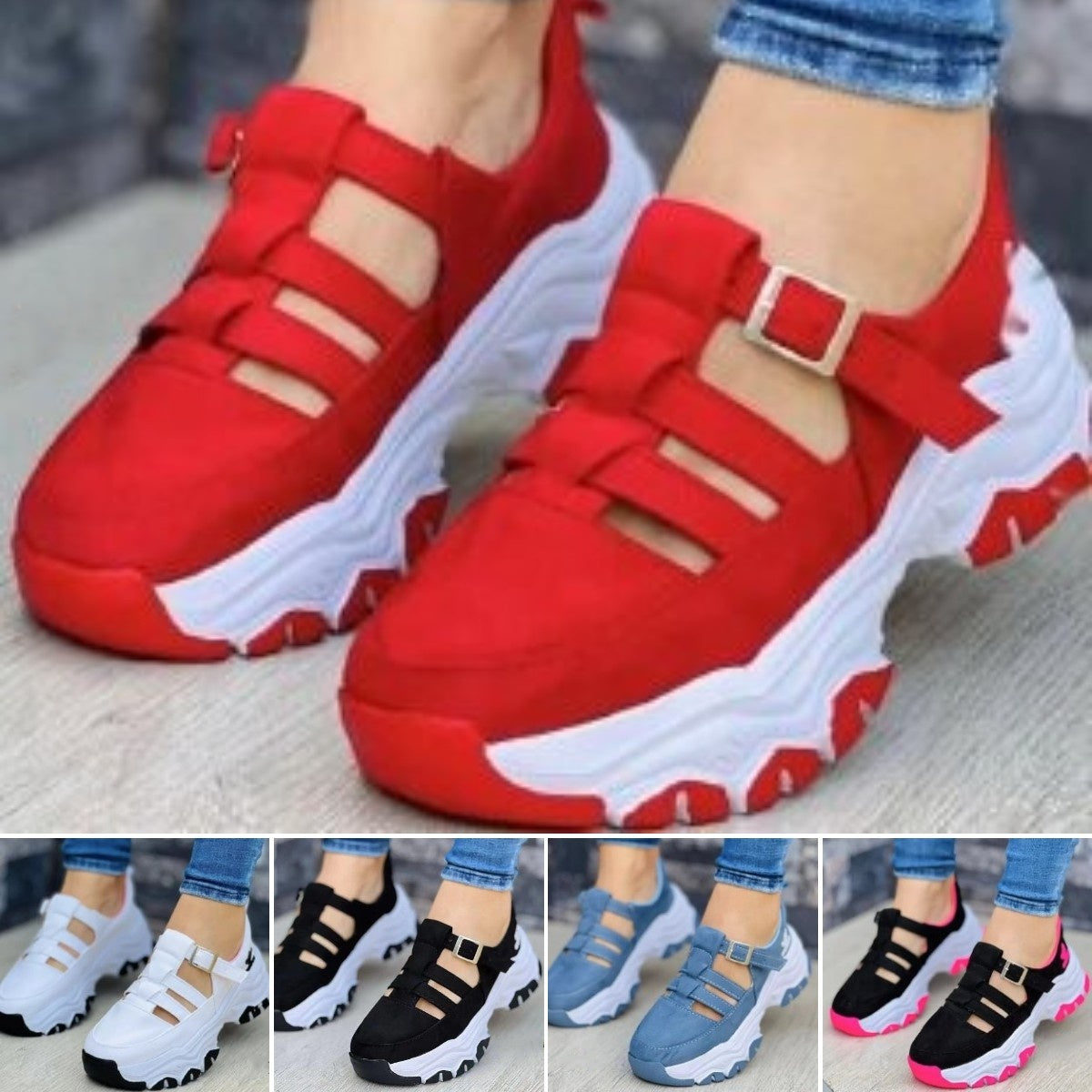 💥Ofertă pe durată limitată 💥【35-43】 Sandale sport noi, casual, cu cataramă talpă groasă cu vârf rotund, pantofi clasici de damă-4052848