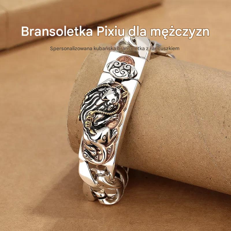 😍✨【Wykonana z czystego srebra】🔥Vintage męska bransoletka ze szczęśliwym wzorem, w stylu miejskiego punka, ręcznie robiona dla wyjątkowego wyglądu-4203490