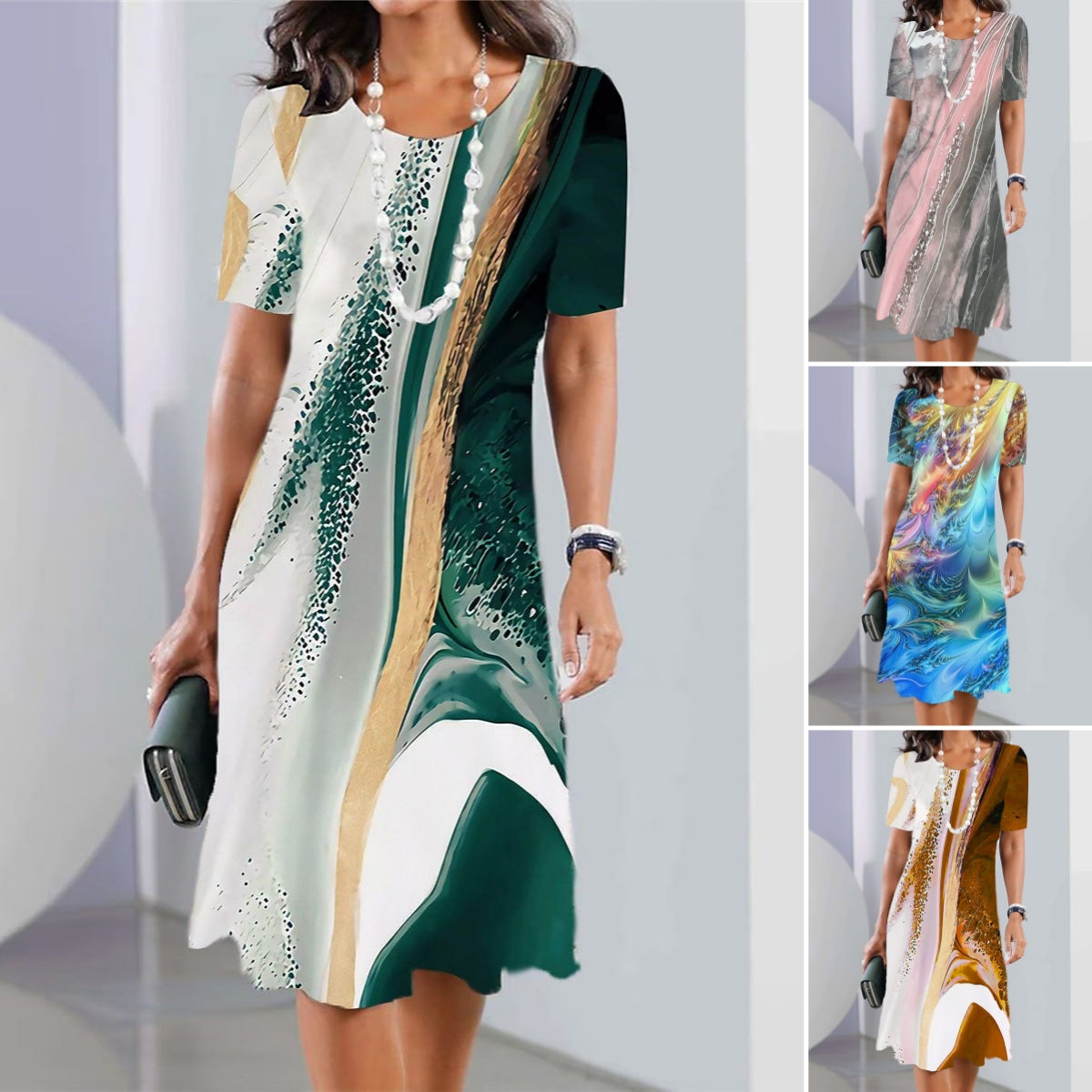 Vestido de mujer sexy 2026 con escote redondo y estampado【XS-8XL】