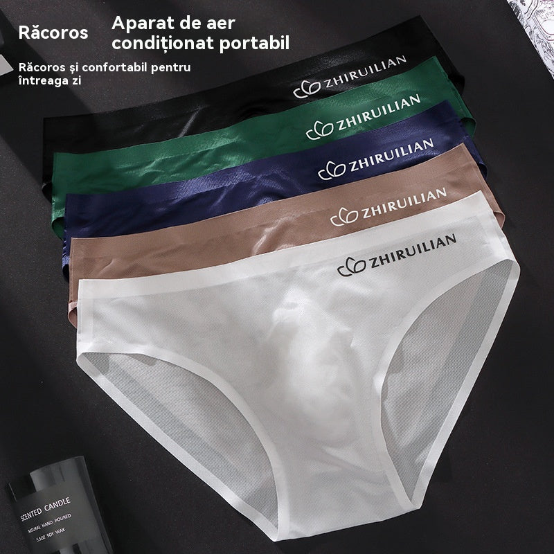 🔥🩲【Cumpără 5, primești 5 gratis】Chiloți triunghiulari respirabili din mătase glacială pentru bărbați, cu talie joasă（45-100kg)-4057556