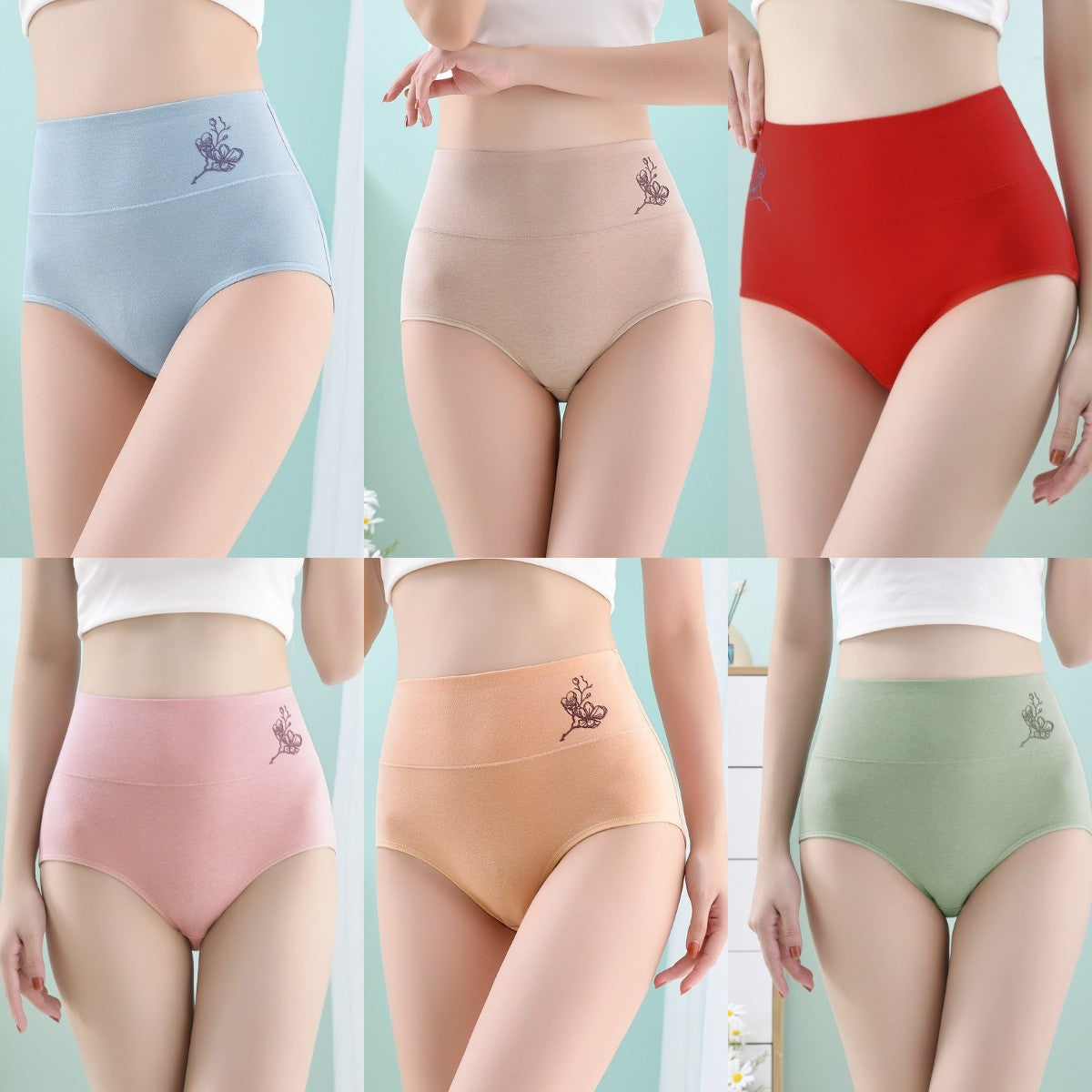 💖【Set 6 kosov】🎁 [40–100 kg] Bombažne oblikovalne hlačke z visokim pasom – Ugodna ponudba