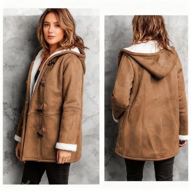 🥼🔥💖[S-5XL] 2025 moda i ciepło w jednym, Damska kurtka z kapturem, zamszowo-wełniana-4135846