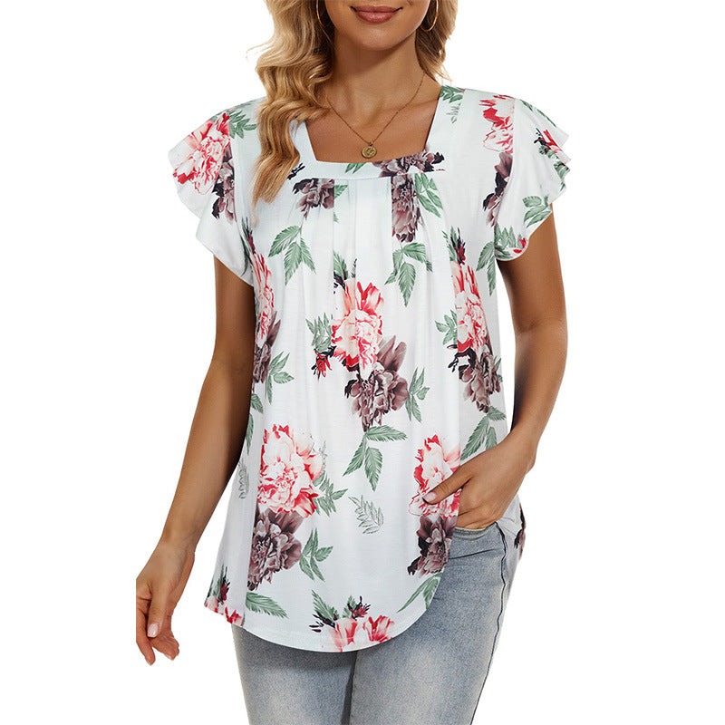 🔥🔥[S-2XL] Tricou nou de vară 2024, cu mânecă cu volane, cu gât pătrat