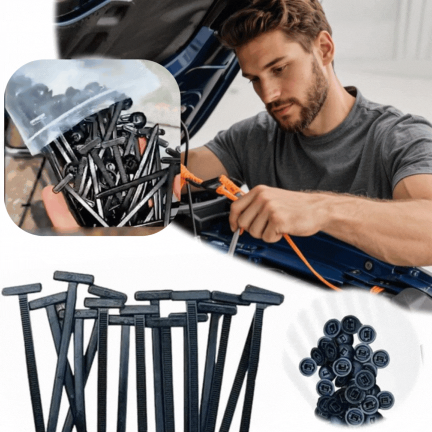 🔧🚗【200 sztuk】Uniwersalna klamra do wielofunkcyjnych opasek kablowych nylonowych
