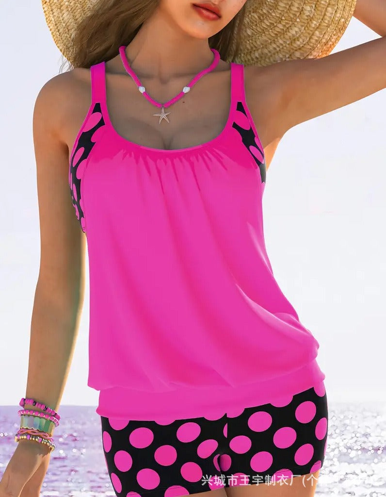 🏖️【S-4XL】【✨Cumpără unul, primești unul gratuit】Set de costum de baie sexy pentru femei, cu bretele, buline, mărime mare, 2025-4033459