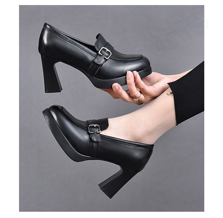 👠【35-40】2025 Noua Talpă groasă Toc gros Moda Damă Toc Înalt Pantofi din piele-3879537